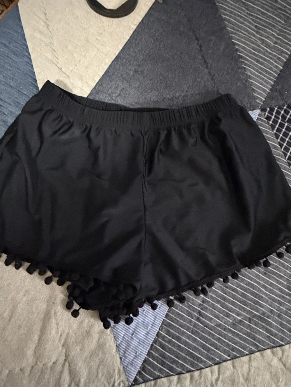 SHEIN Black Pom Pom Hem Athletic Shorts